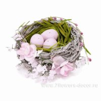 Гнездо с яйцами декоративное (дерево, трава, пластик)