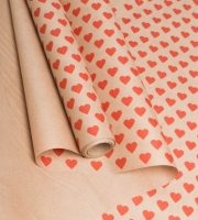 Бумага крафт бурый"Сердце", 70 смx10 м, 70 г/м2 Красный